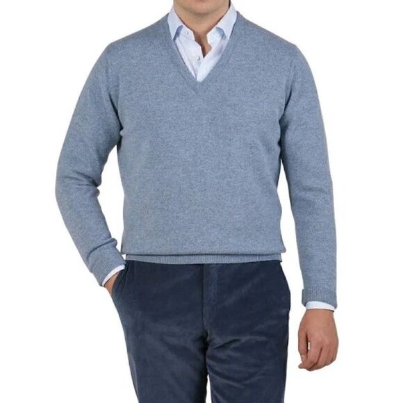 J.Hart & Bros Lambswool Mens Sweater Size Xl Bird Blue Grey Color - Picture 1 of 7